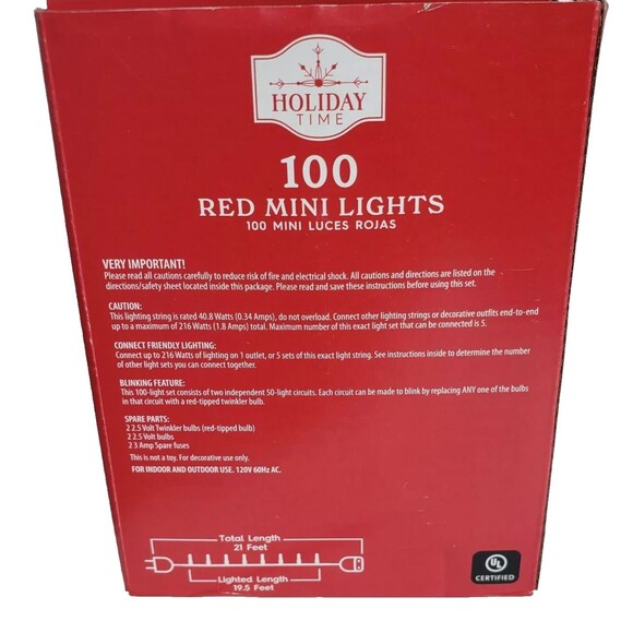 Lot of 2 fHoliday Time 100 Red String Lights Green Wire Christmas Incandescent - Picture 2 of 5